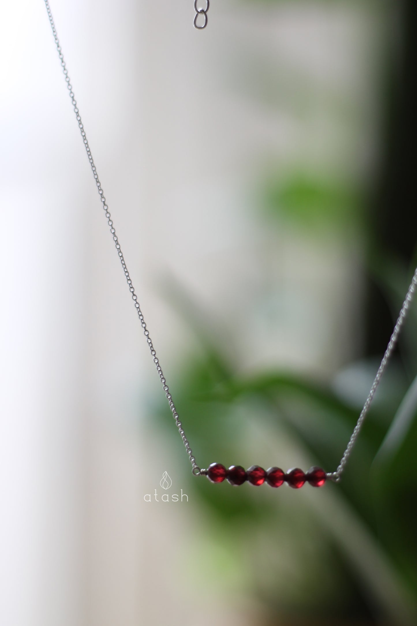 Bar Necklace in Garnet and Sterling Silver