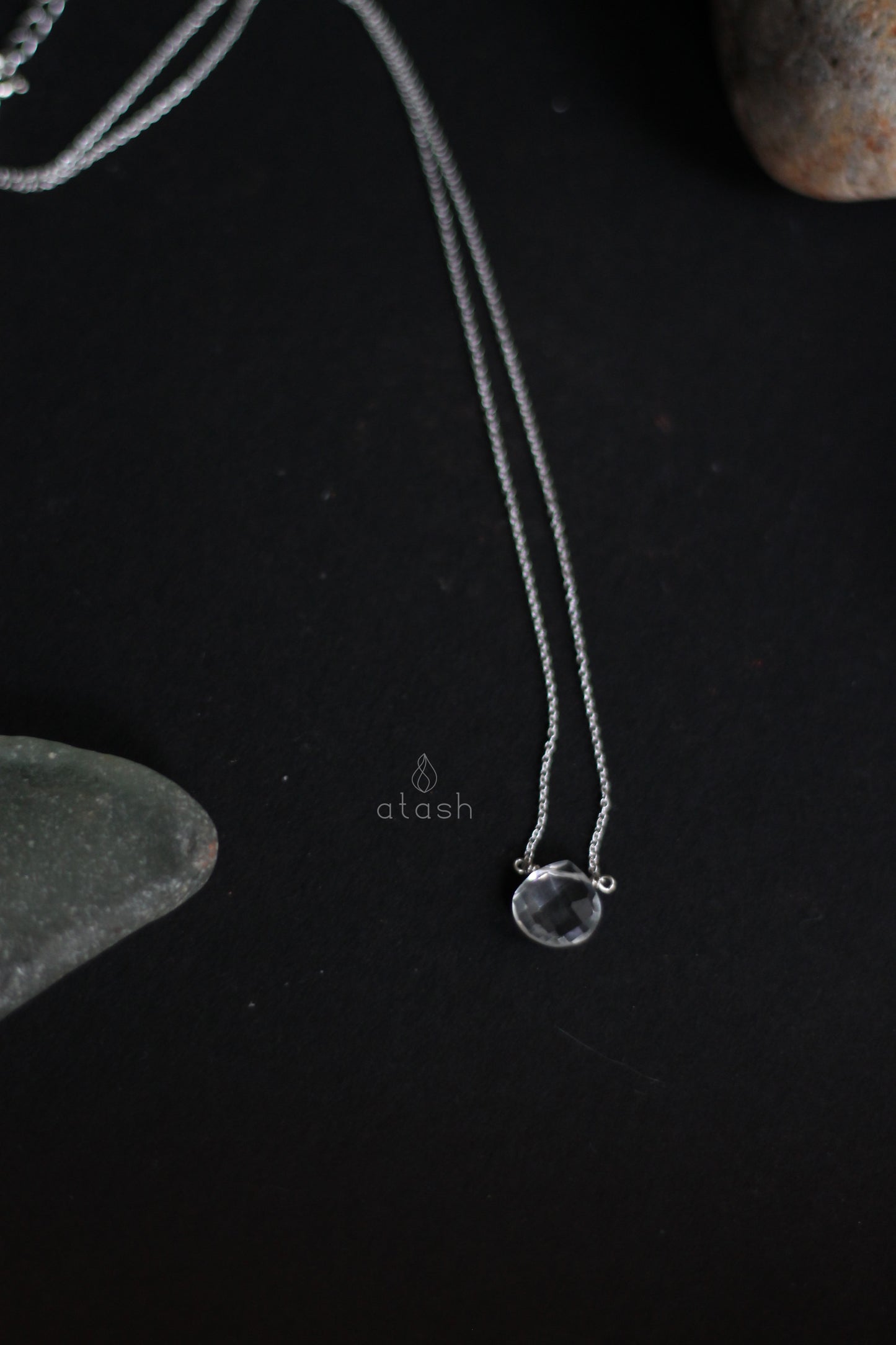 Aaroha Set of Necklace and Earrings in Clear Quartz and Sterling Silver