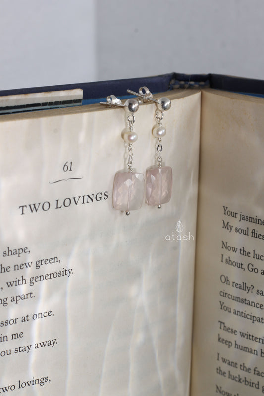 Delber Earrings in Rose Quartz, Pearls and Sterling Silver