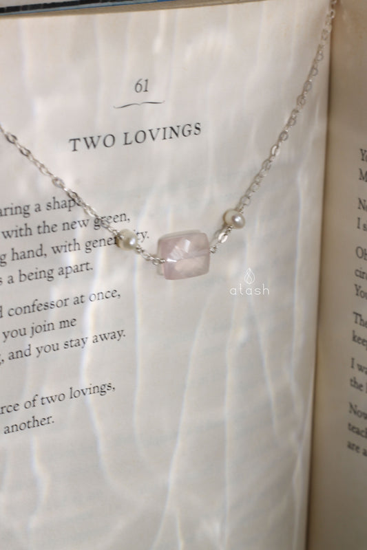 Delber Choker Necklace in Rose Quartz, Pearls and Sterling Silver