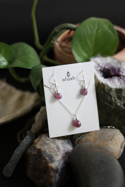 Elegance Set of Necklace and Earrings in Ruby and Sterling Silver