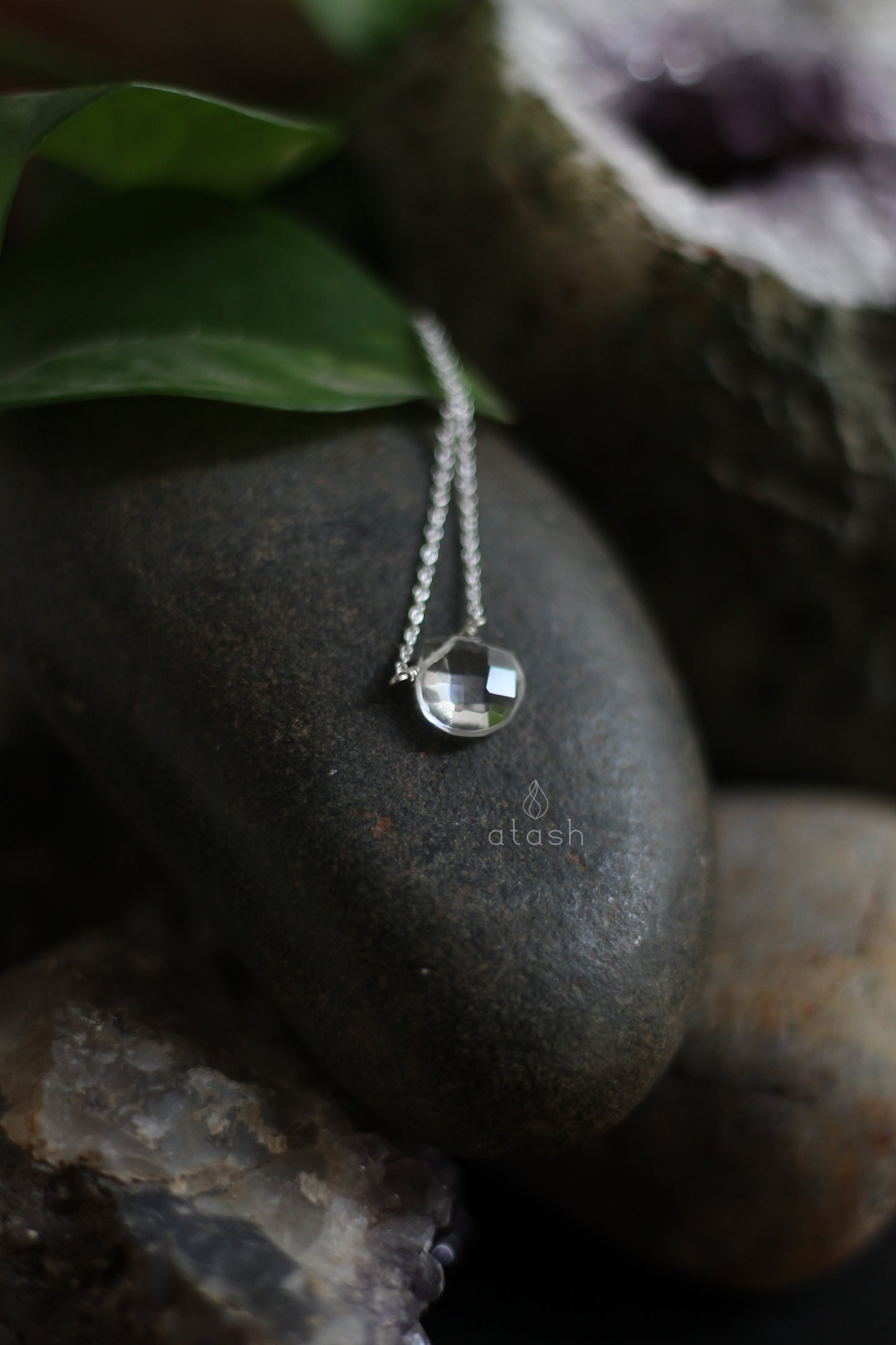 Aaroha Set of Necklace and Earrings in Clear Quartz and Sterling Silver