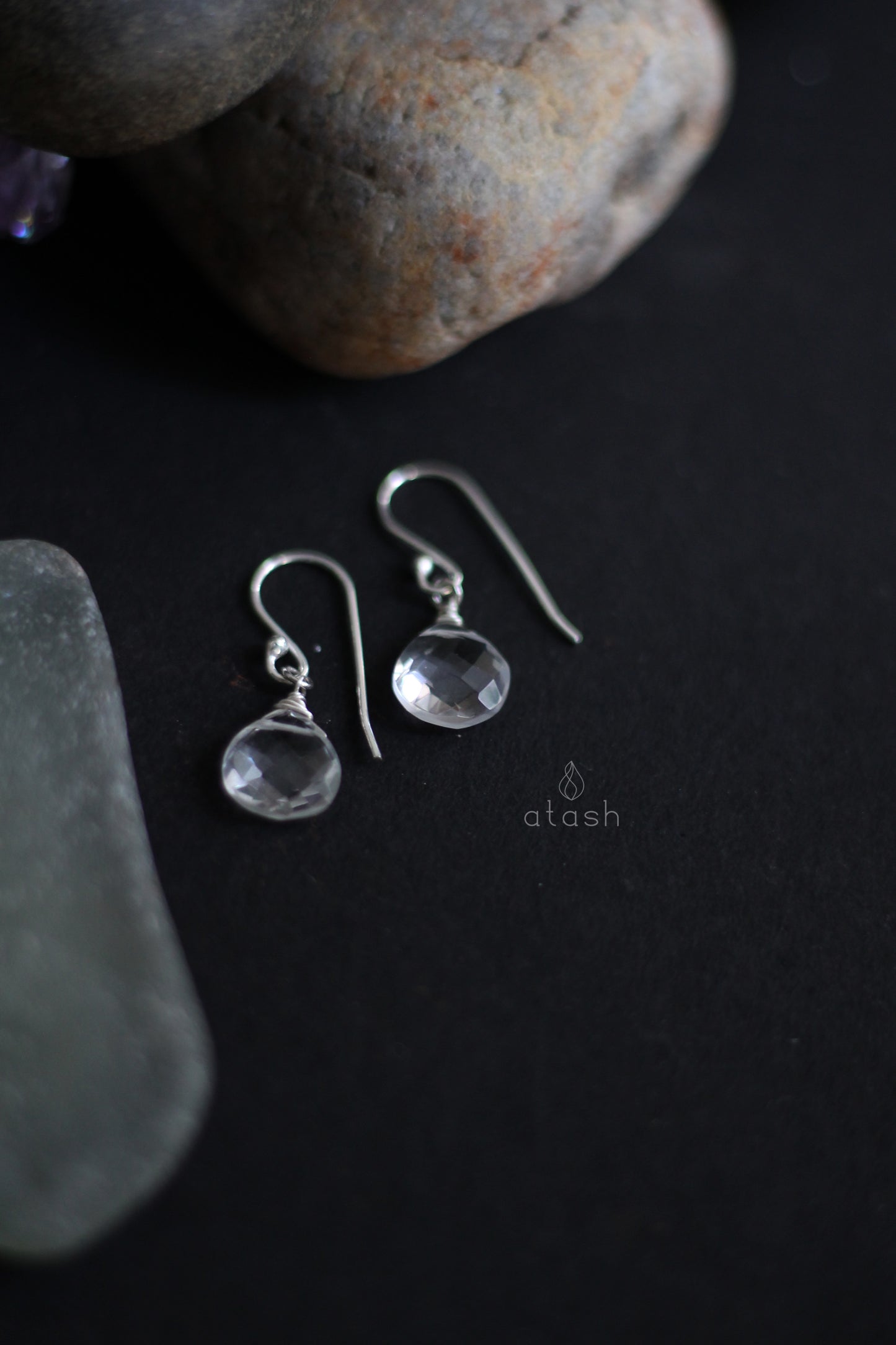 Aaroha Set of Necklace and Earrings in Clear Quartz and Sterling Silver