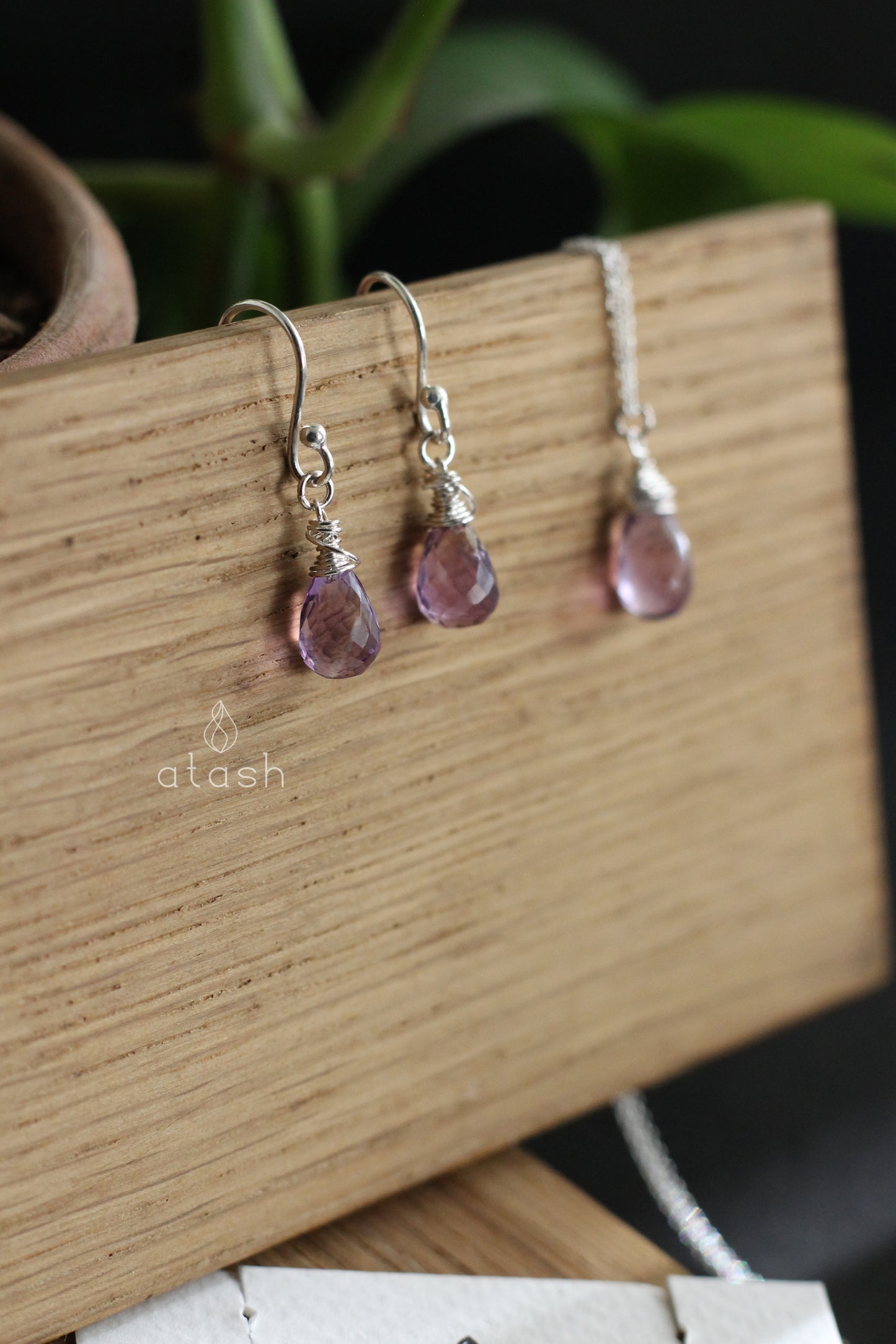 Amana Set of Necklace and Ear rings in Amethyst and Sterling Silver