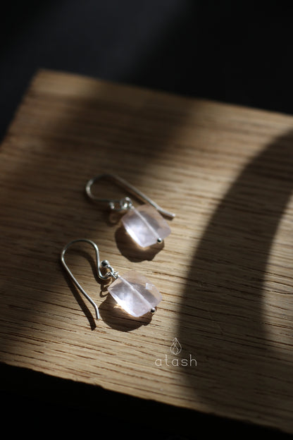 Amor Set of Necklace and Earrings in Rose Quartz and Sterling Silver