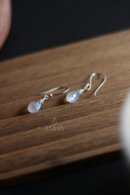 Amana Earrings in Rainbow Moonstone and Sterling Silver