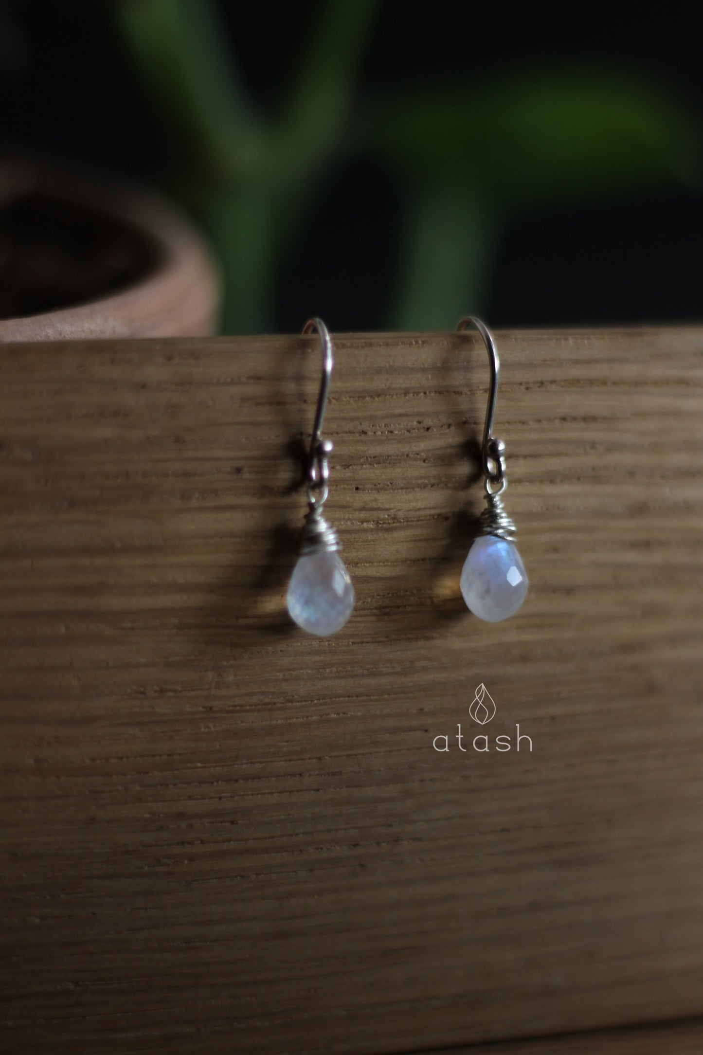Amana Earrings in Rainbow Moonstone and Sterling Silver