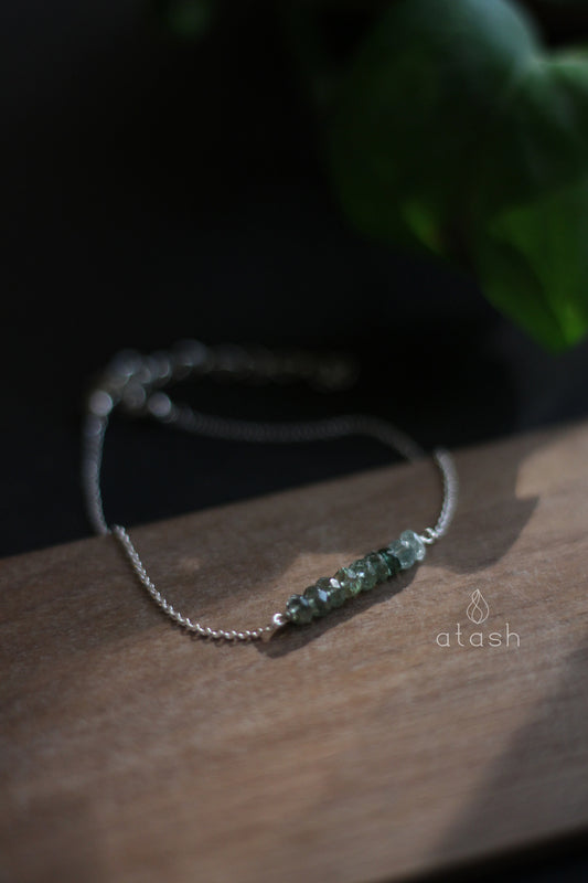Bar Bracelet in Green Tourmaline and Streling Silver
