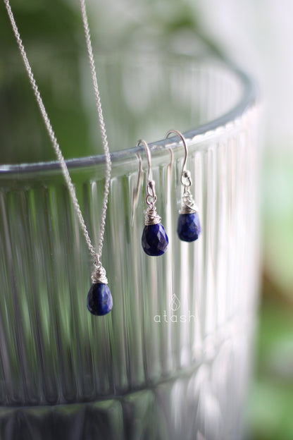 Amana Set of Necklace and Ear rings in Lapiz Lazuli and Sterling Silver