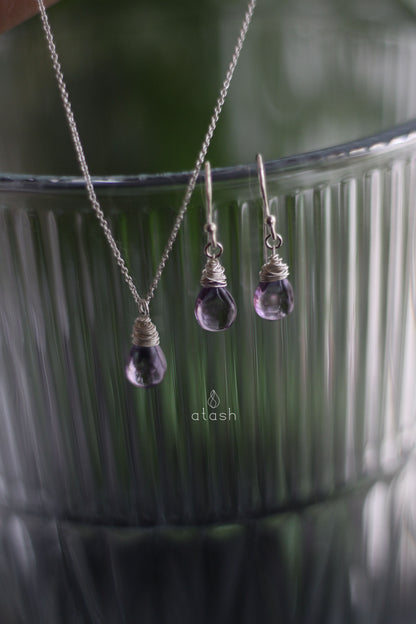 Shaja'a Set of Necklace and Ear rings in Amethyst and Sterling Silver