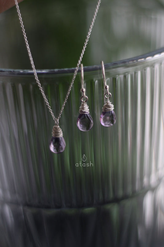 Shaja'a Set of Necklace and Ear rings in Amethyst and Sterling Silver
