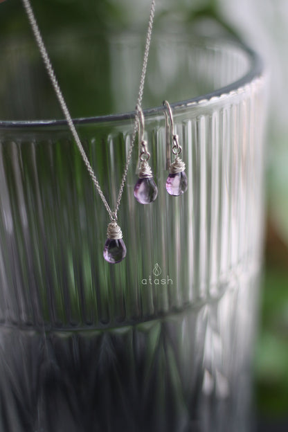 Shaja'a Set of Necklace and Ear rings in Amethyst and Sterling Silver