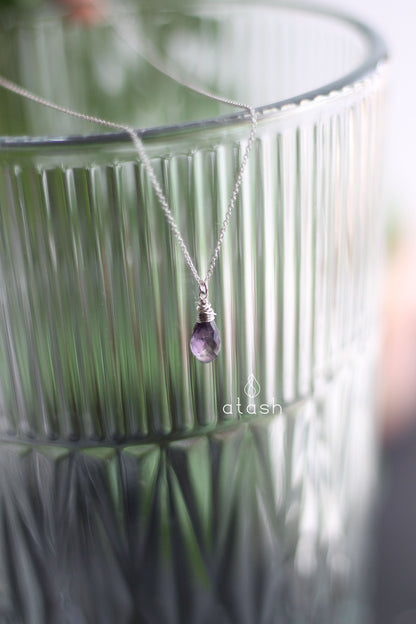 Amana Set of Necklace and Ear rings in Amethyst and Sterling Silver