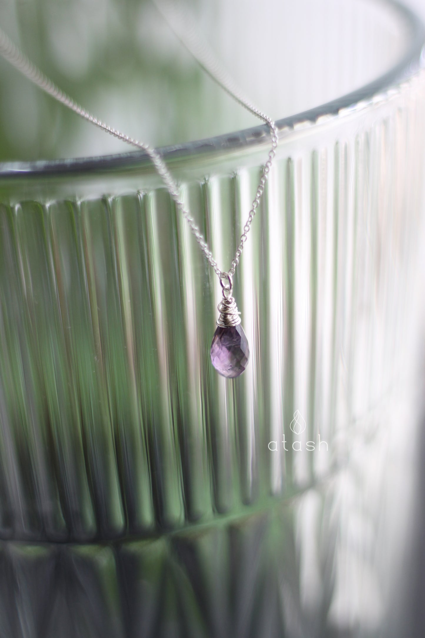 Amana Set of Necklace and Ear rings in Amethyst and Sterling Silver