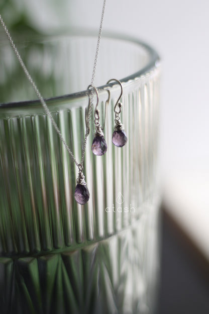 Amana Set of Necklace and Ear rings in Amethyst and Sterling Silver