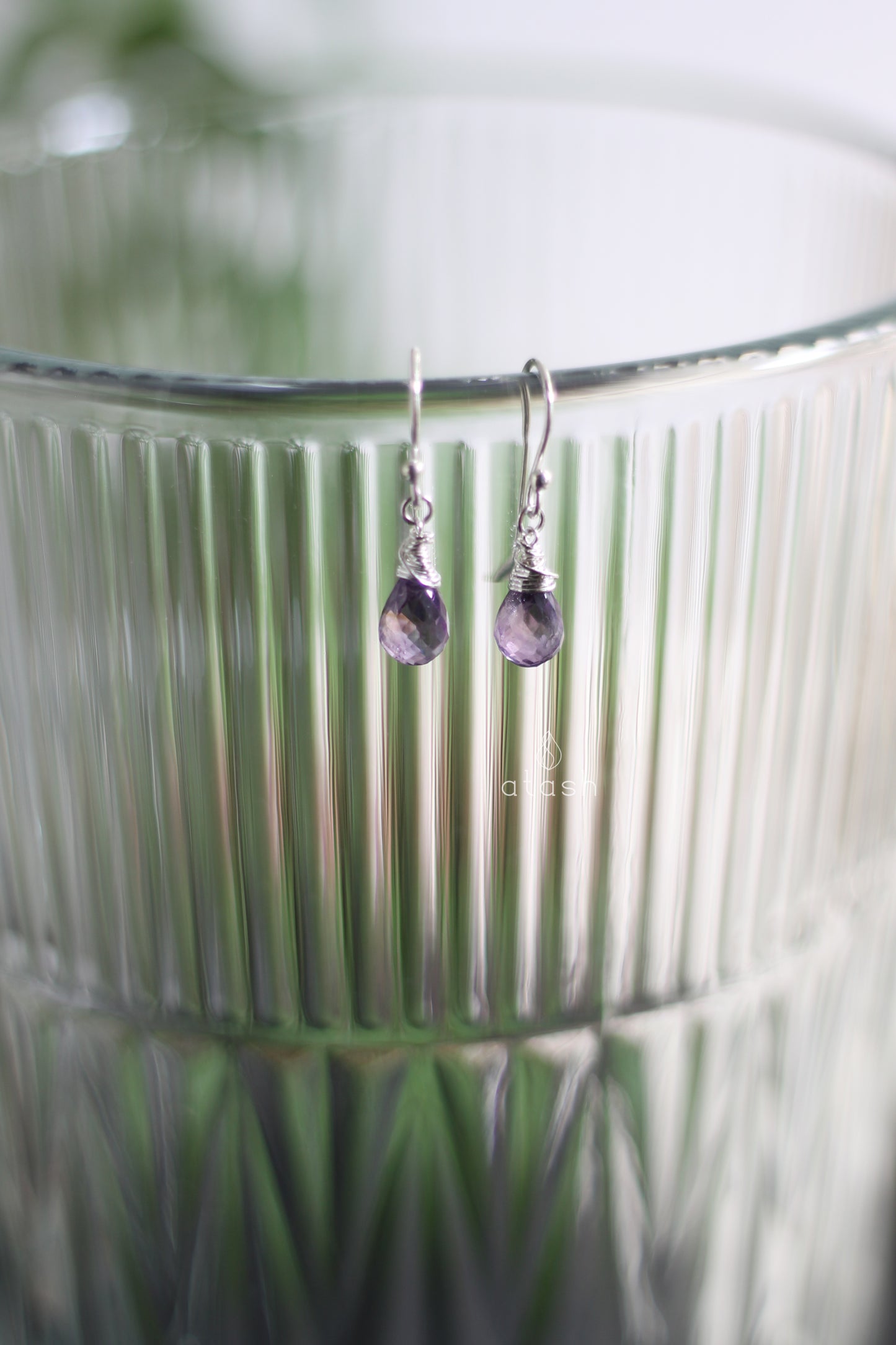 Amana Set of Necklace and Ear rings in Amethyst and Sterling Silver
