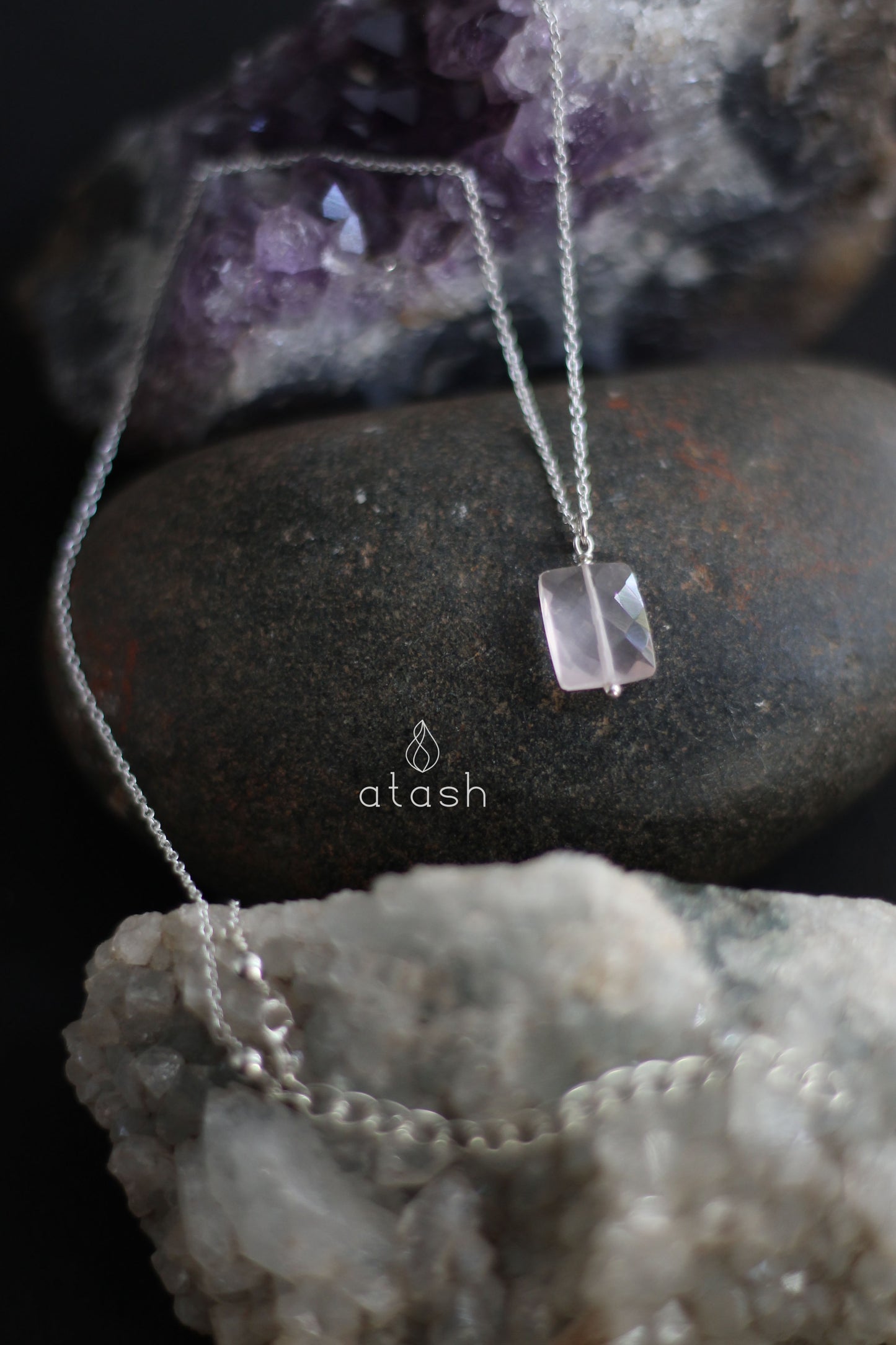 Amor Necklace in Rose Quartz and Sterling Silver