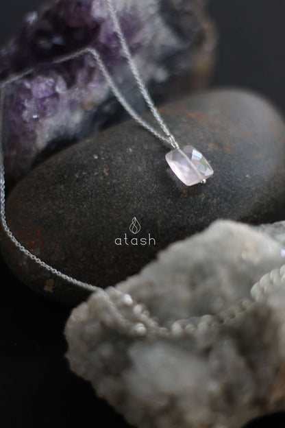 Amor Necklace in Rose Quartz and Sterling Silver