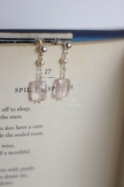 Delber Earrings in Rose Quartz, Pearls and Sterling Silver
