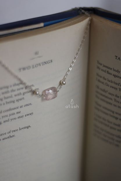 Delber Choker Necklace in Rose Quartz, Pearls and Sterling Silver