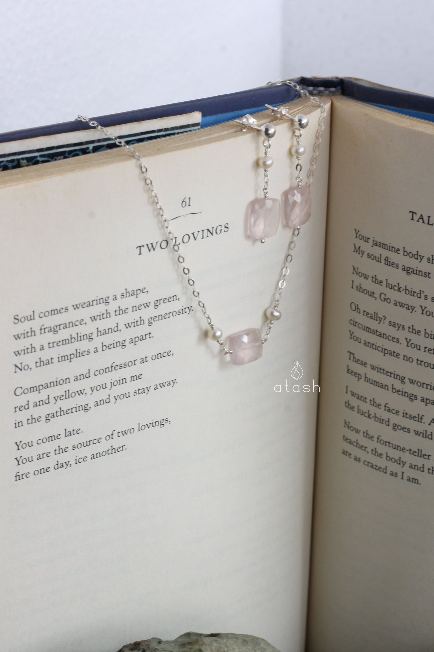 Delber Set of Necklace and Ear rings in Rose Quartz, Pearls and Sterling Silver
