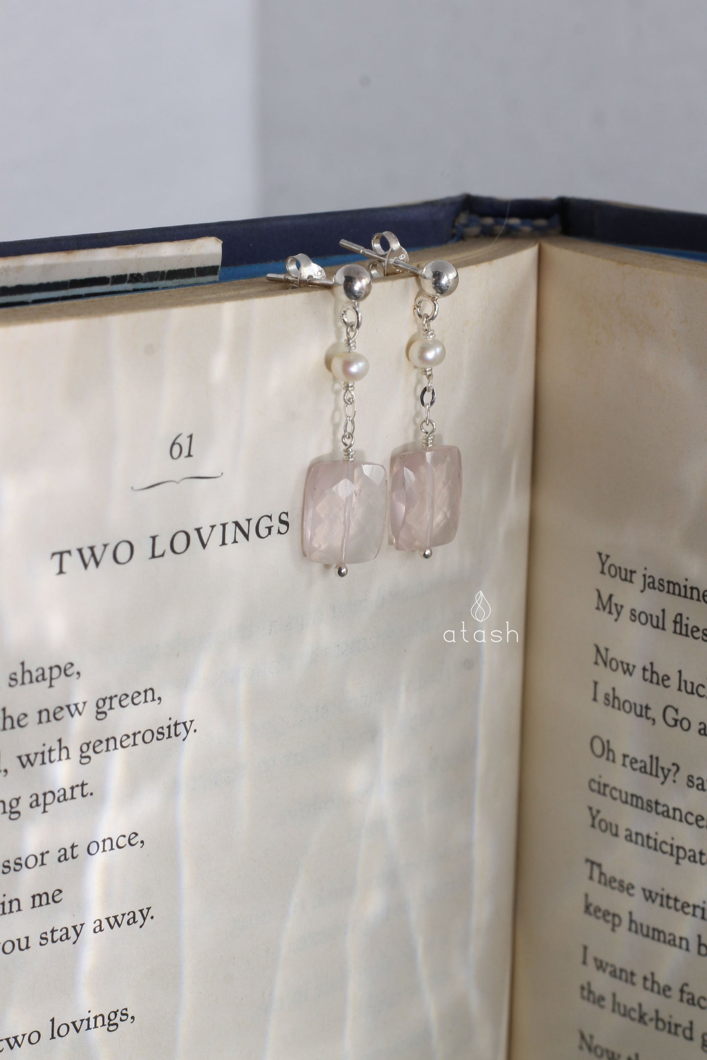Delber Earrings in Rose Quartz, Pearls and Sterling Silver