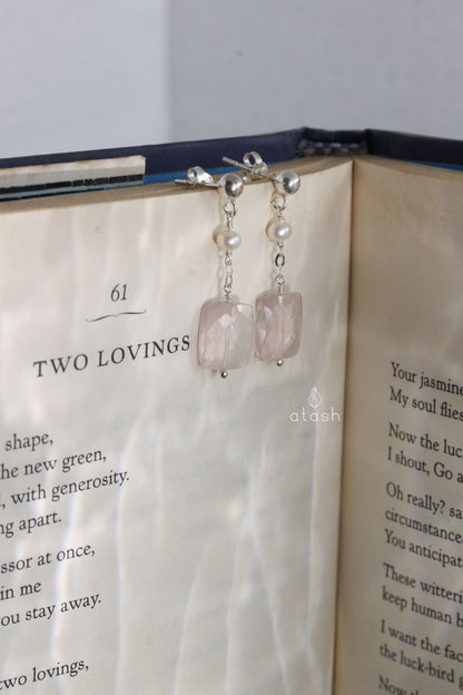 Delber Earrings in Rose Quartz, Pearls and Sterling Silver
