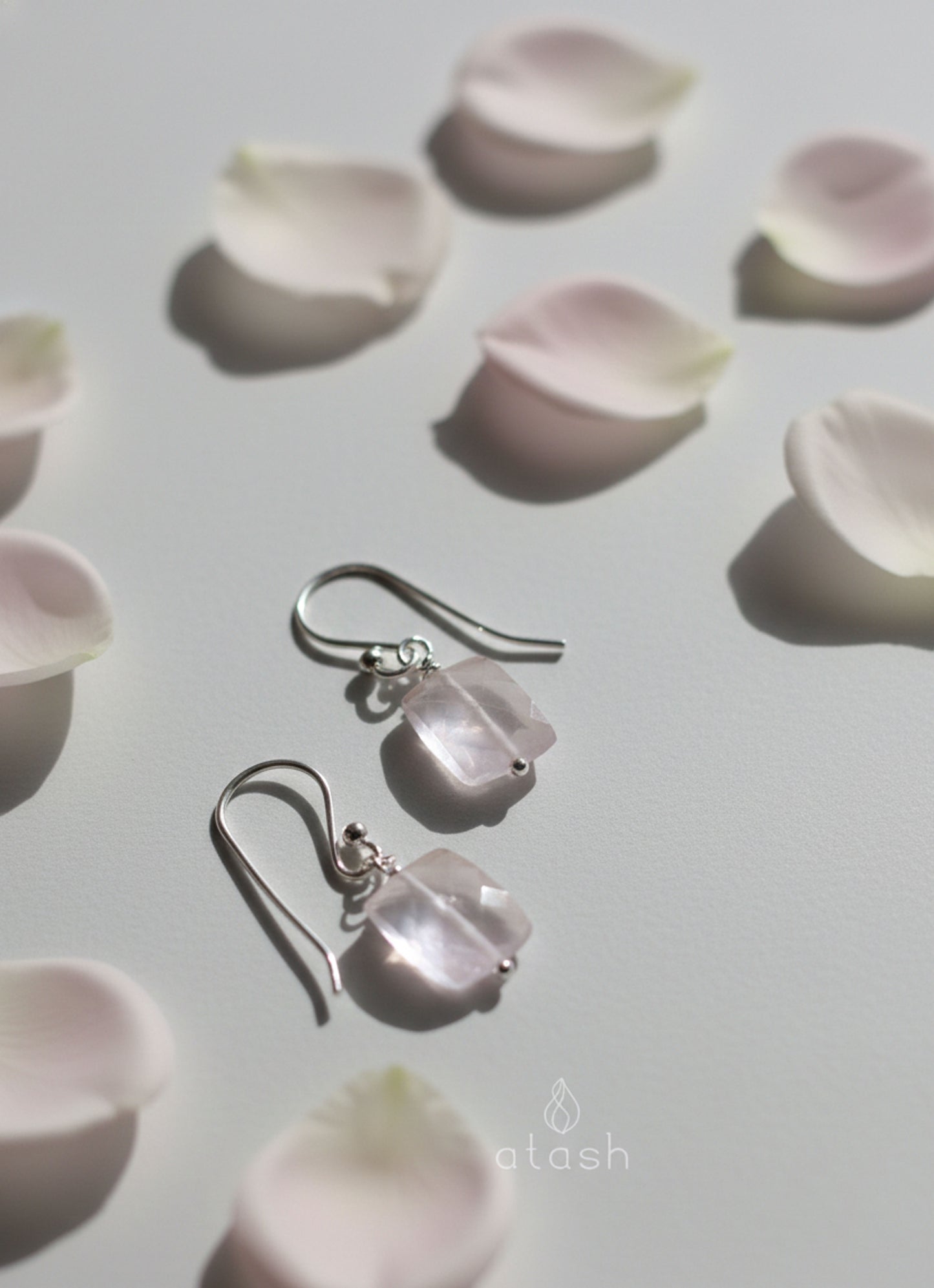 Amor Earrings in Rose Quartz and Sterling Silver